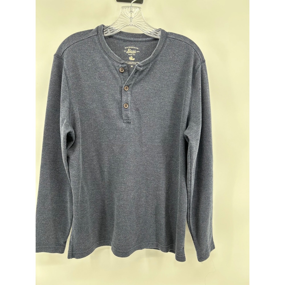 GH Bass & Co Mens Long‎ Sleeve Henley Shirt Navy Blue Waffle Knit Size M